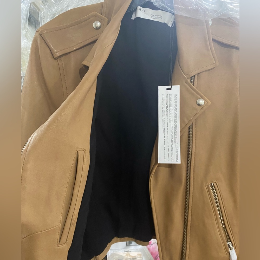 NWT IRO Newhan Han 100% leather jacket beige tea - Picture 13 of 14